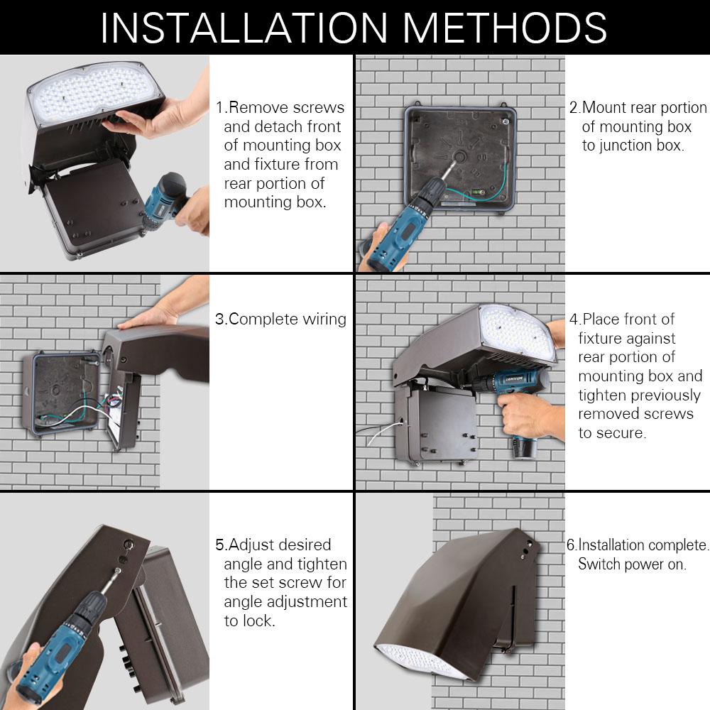 Konlite Adjustable 67W LED Slim Wall Pack Light installation guides